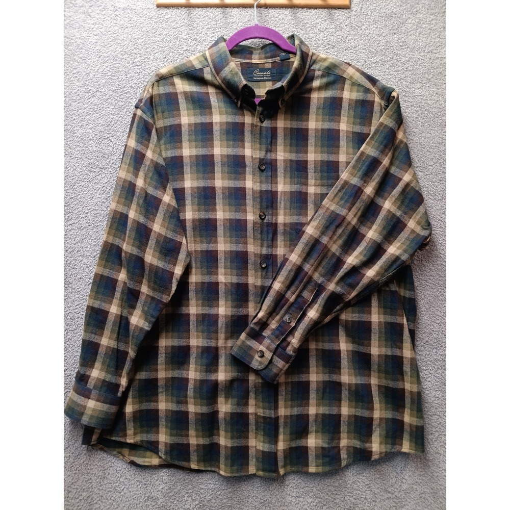 Roundtree & Yorke Portuguese Flannel Shirt Men XXL Plaid Cotton Button Up